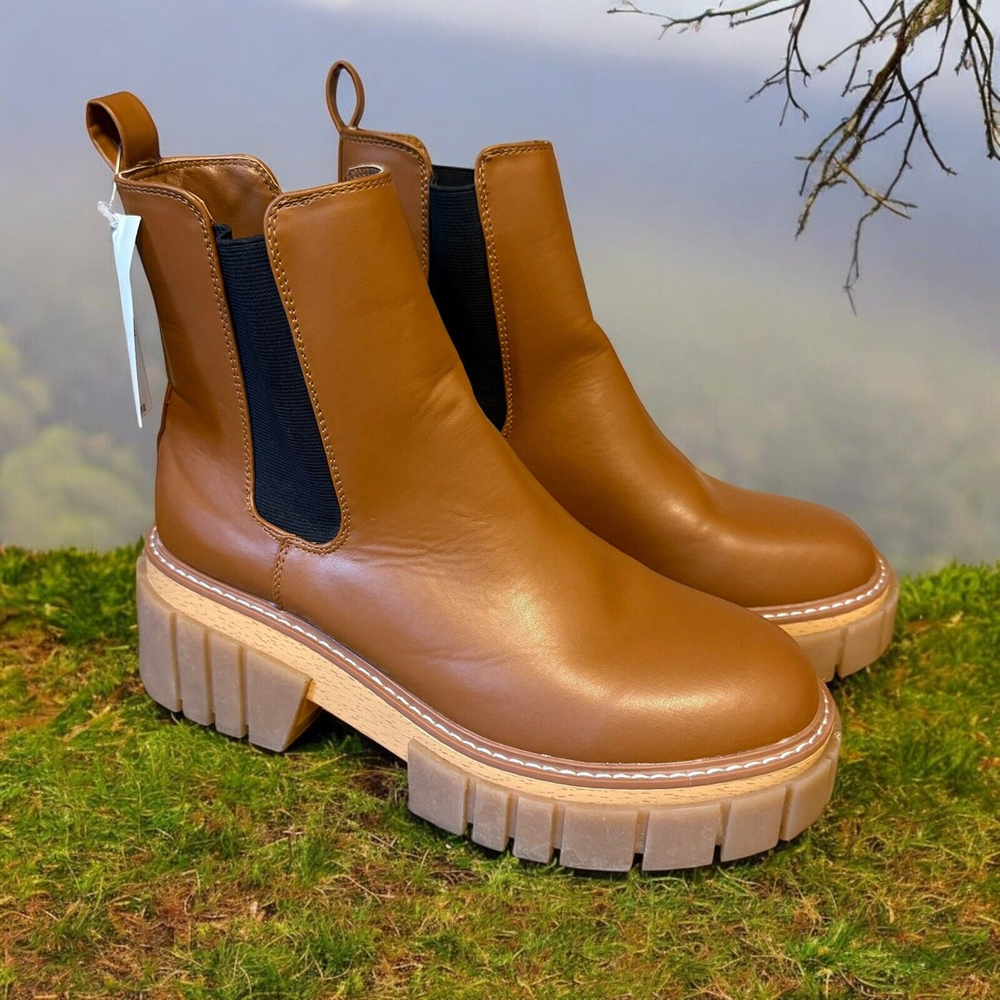 MADDEN GIRL Phoebee Chelsea Boot Womens Cognac Brown 1-1/2" Platform Sides  10 M